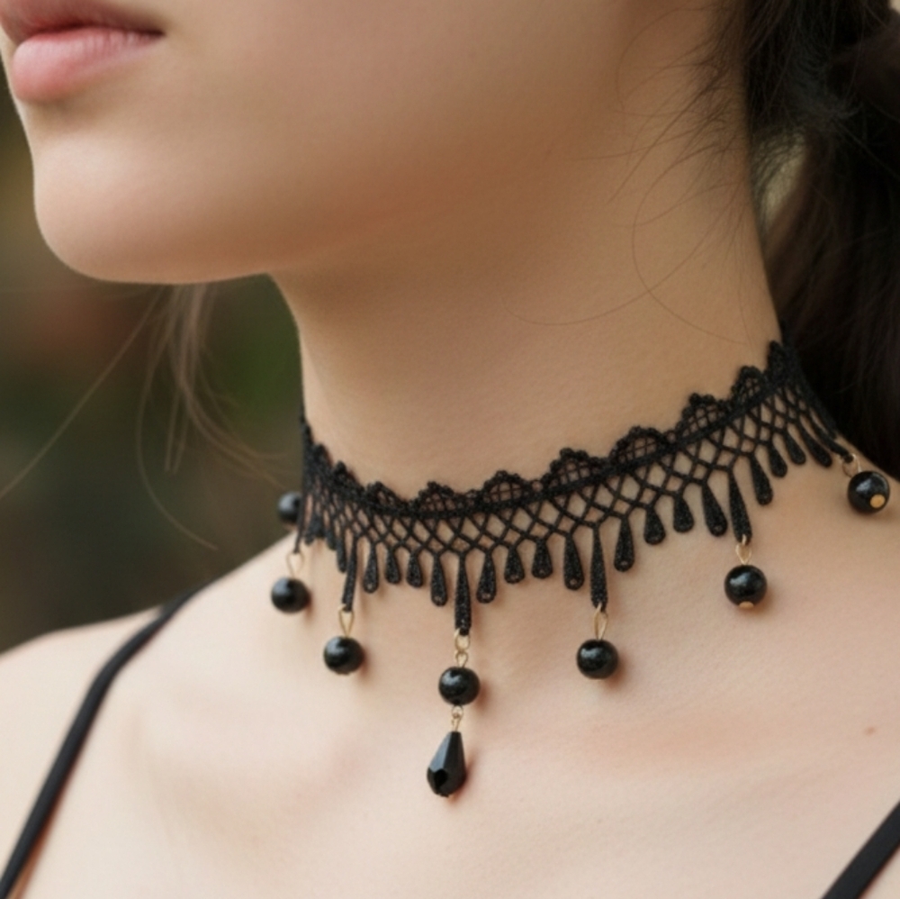 ♠️ Gothic Elegant Black Lace Choker Necklace New